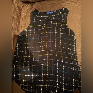 Apt. 9 Black Sleeveless Top with Yellow and Blue Grid Pattern